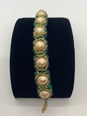 Handcrafted Green Beaded Floral Bracelet